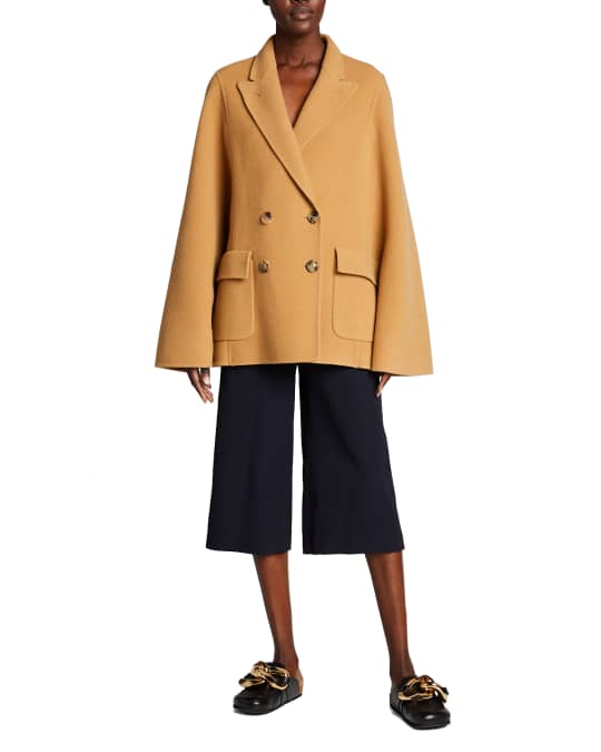 JW Anderson Solid Wool Double-Breasted Cape Jacket | Neiman Marcus