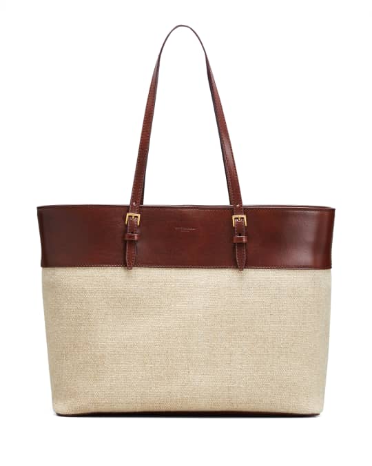 Saint Laurent Bicolor Linen Shopper Tote Bag | Neiman Marcus