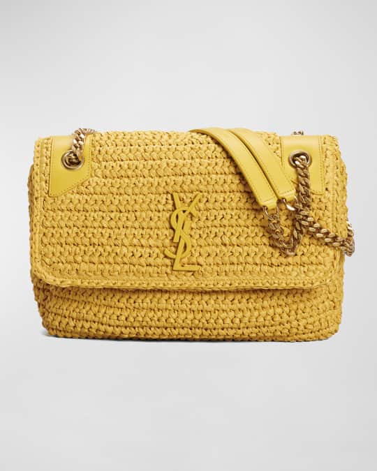 Niki Medium Flap YSL Shoulder Bag in Raffia