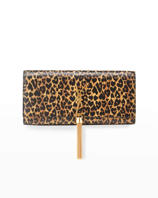 Saint Laurent Kate Leopard Print Clutch Bag in Black