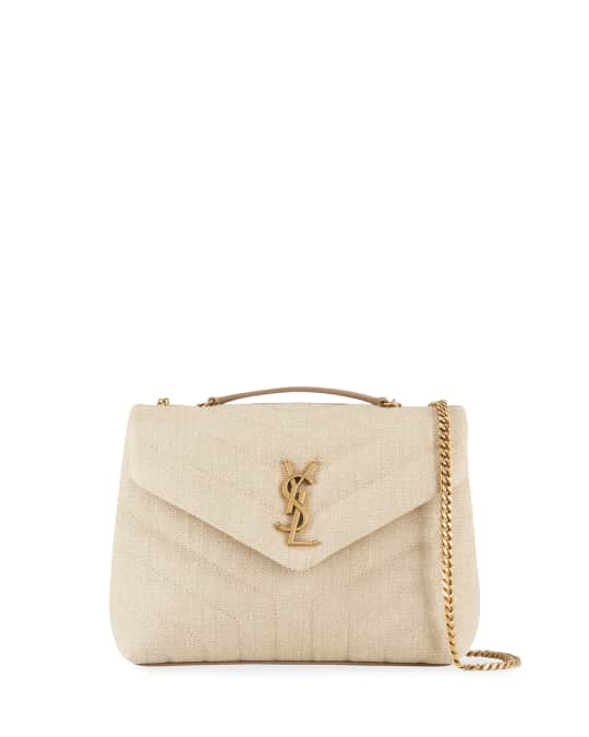 SAINT LAURENT Linen Y Quilted Monogram Small Loulou Chain Satchel