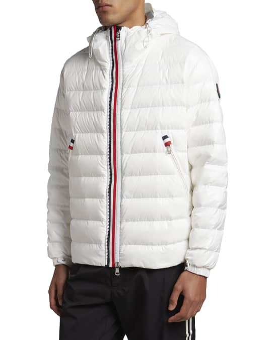 Moncler Men's Blesle Shiny Nylon Puffer Jacket w/ Stripes | Neiman Marcus