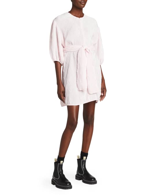 knee length dresses for ladies GANNI light baby pink pleated satin mini dress with belt  BOREAL REBORN