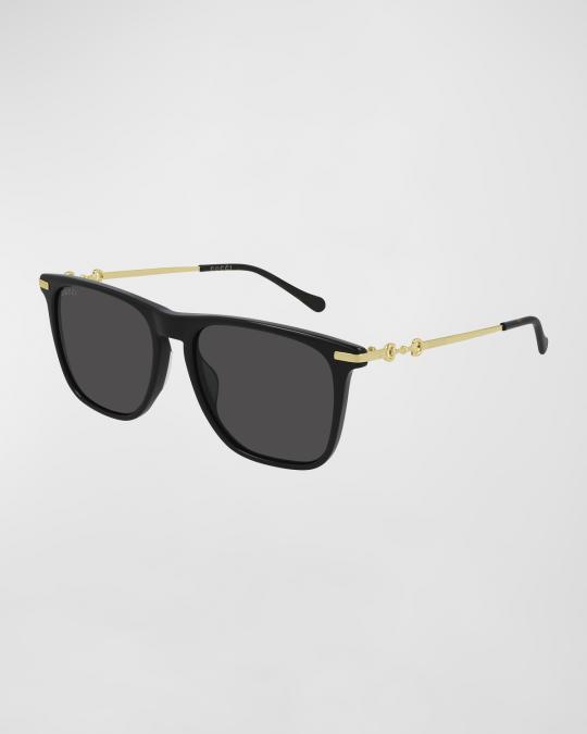 Gucci Men's Square Horsebit Metal/Acetate Sunglasses | Neiman Marcus