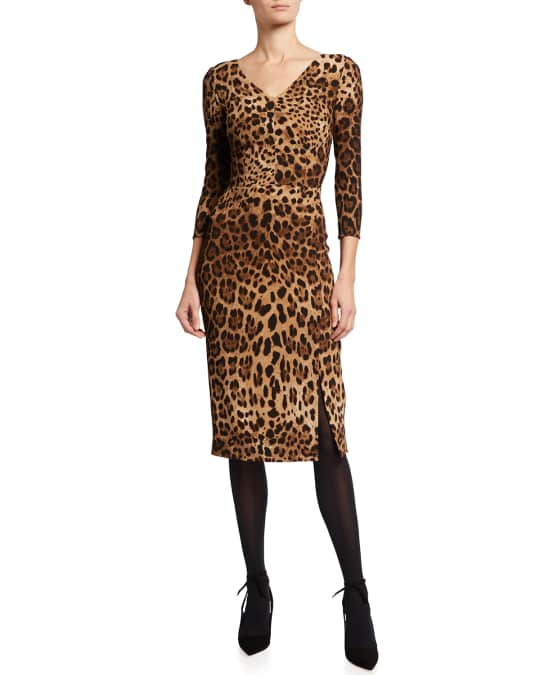 Leopard-print cady dress with long sleeves in Animal Print for for