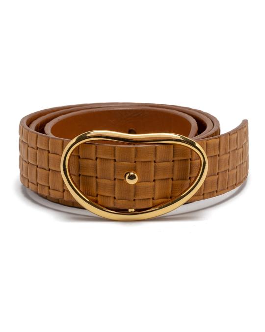 Lizzie Fortunato Wide Georgia Woven Leather Belt, Tan  display picture 1