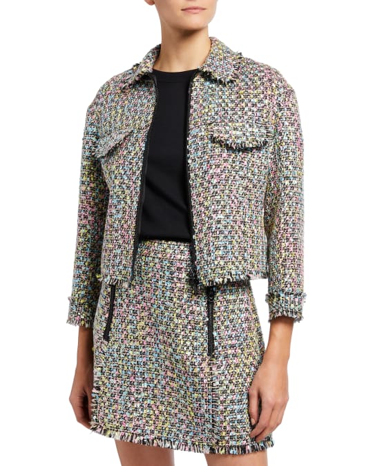 Emporio Armani Zip-Front Multicolor Tweed Jacket | Neiman Marcus