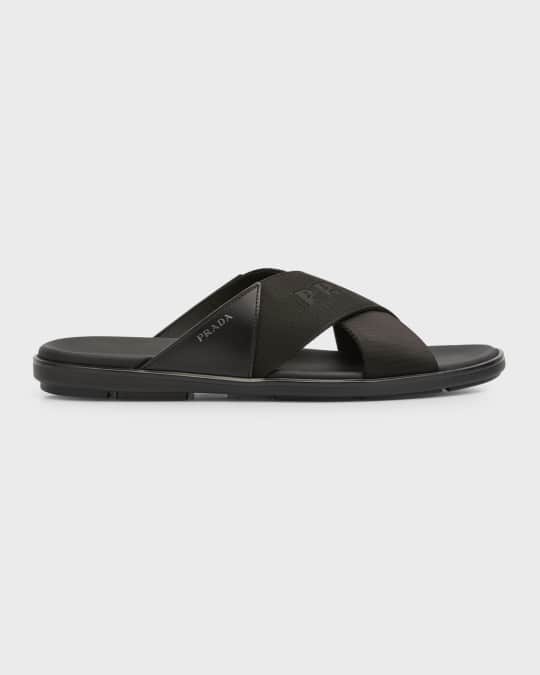 Prada Men's Nastro Web Logo Slide Sandals Neiman Marcus