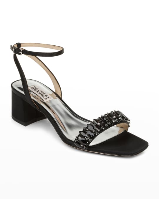Badgley Mischka Harlow Crystal Satin AnkleStrap Sandals Neiman Marcus