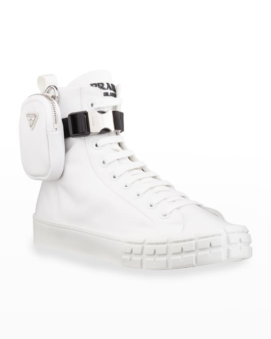 Prada Men's Wheel Re-Nylon High-Top Sneakers with Zip Pouch | Neiman Marcus