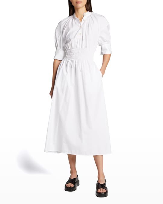 Anna Quan Aurora Smocked Short-Sleeve Midi Dress | Neiman Marcus