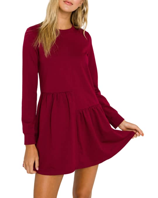 English Factory Unbalanced Seam Long-Sleeve Knit Dress | Neiman Marcus