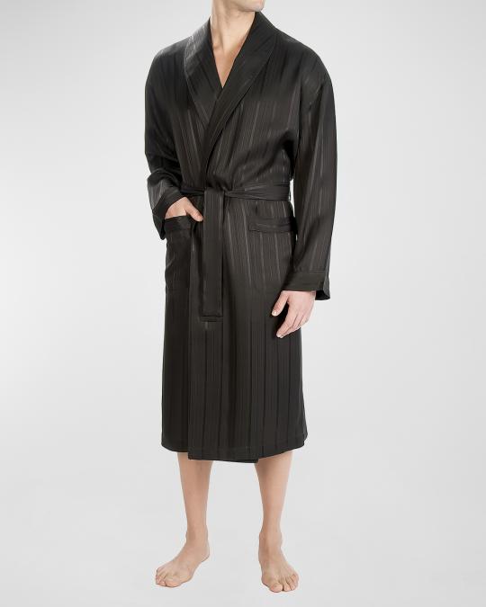 Majestic International Men's Herringbone Stripe Silk Shawl Robe ...