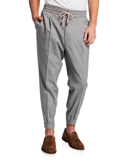 Brunello Cucinelli Men's Pleated Wool Leisure-Fit Drawstring