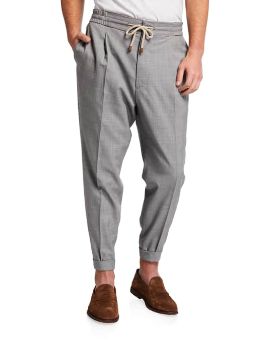 Mens Brunello Cucinelli neutrals Wool-Linen Drawstring Trousers