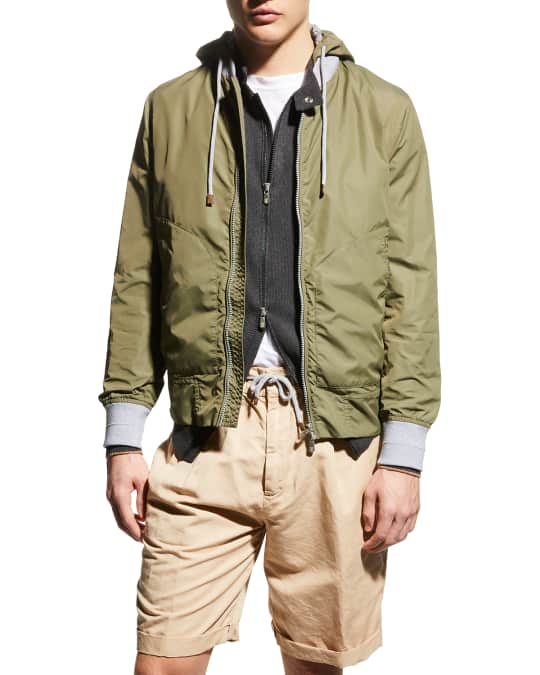 Brunello Cucinelli Men's Nylon Full-Zip Jacket w/ Removable Hood ...