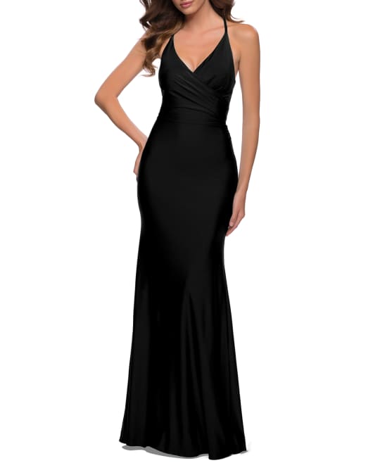 La Femme Fitted Jersey Halter Gown | Neiman Marcus