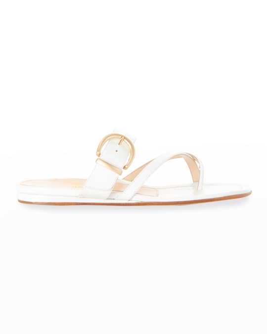 Marion Parke Hayley Calfskin Buckle Flat Slide Sandals | Neiman Marcus