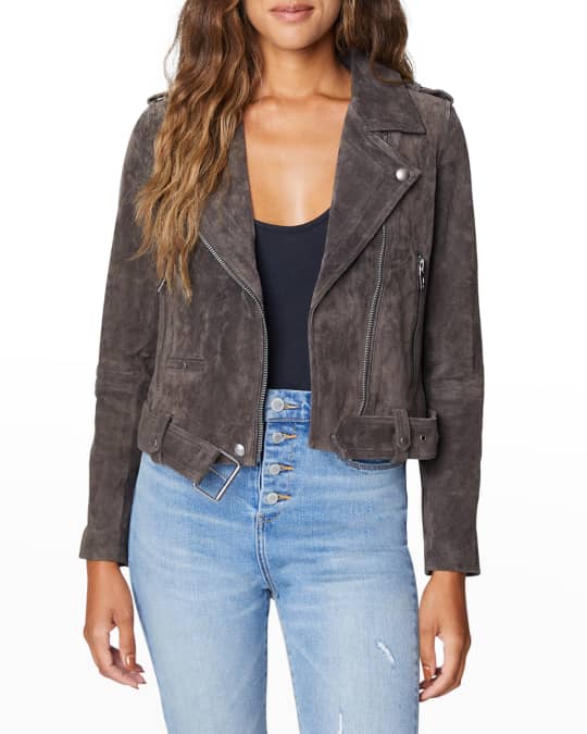 Blank NYC Cropped Stretch Suede Moto Jacket | Neiman Marcus