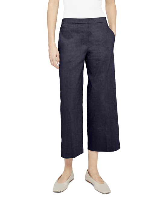 Theory Wide-Leg Cropped Pull-On Pants | Neiman Marcus