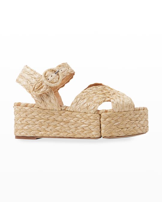 Paloma Barcelo Layna Raffia Platform Sandals | Neiman Marcus