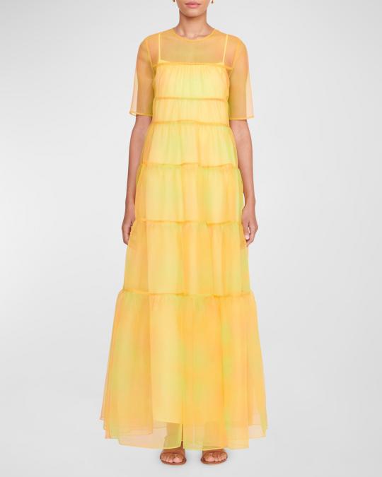 staud tiered organza maxi dress STAUD | Dresses | Staud Hyacinth Shortsleeve Tiered Crinkled Sheer Organza  Maxi Dress