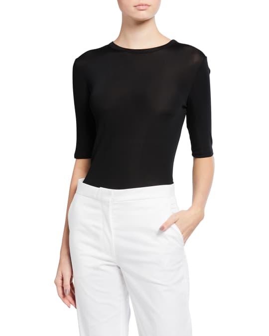 St. John Ribbed ElbowSleeve Top Neiman Marcus