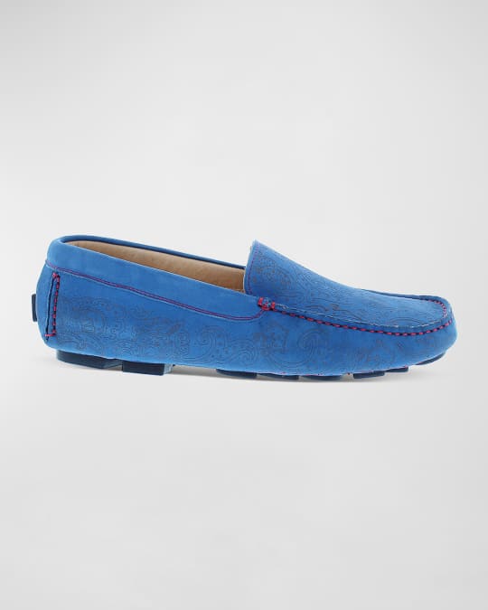 Men's Soprano Paisley-Print Suede Drivers