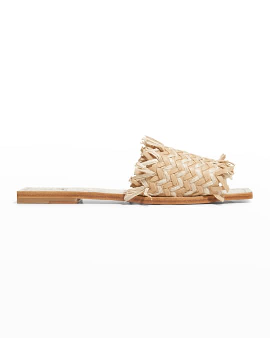 Christian Louboutin Soudana Raffia Red Sole Flat Sandals | Neiman Marcus