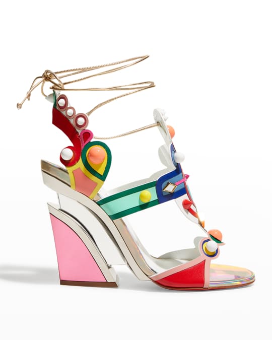 Christian Louboutin Papagaya Levita Multicolor Ankle-Wrap Wedge Sandals ...