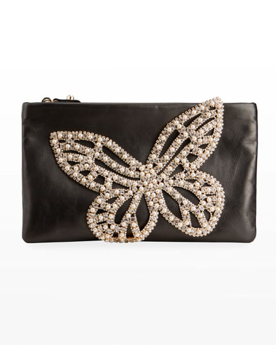 Sophia Webster Flossy Crystal Butterfly Metallic Clutch Bag
