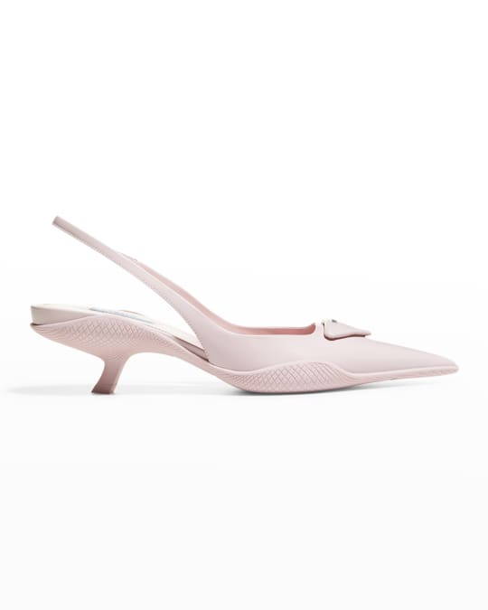 Prada Triangle Logo Kitten-Heel Slingback Pumps | Neiman Marcus