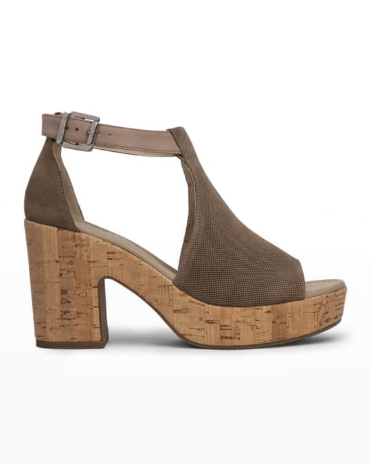 NeroGiardini Suede CorkHeel Platform Sandals Neiman Marcus
