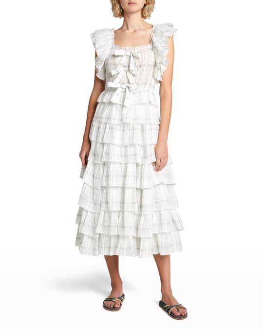 Ulla Johnson Darcey Crinkled Ruffle Midi Dress | Neiman Marcus