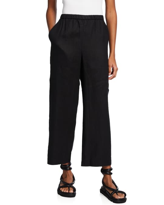 Eileen Fisher Cropped Straight-leg Stretch Crepe Pants in Natural