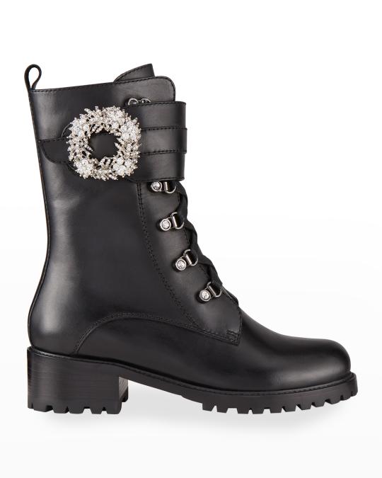 Allegra James Win Crystal Buckle Moto Booties | Neiman Marcus display picture 2