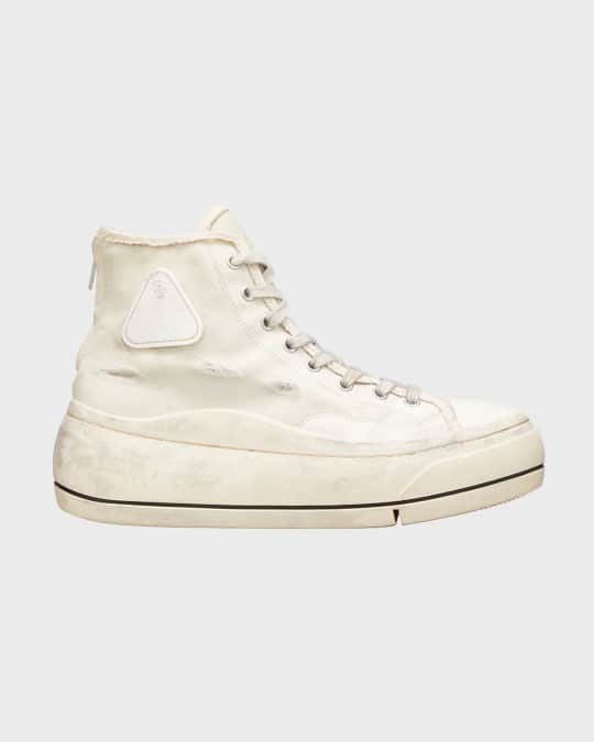 Worn Canvas High-Top Platform Sneakers