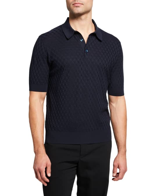 Men's Geometric Jacquard Knit Polo Shirt