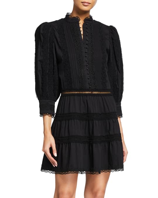 Alice + Olivia Clark Mandarin-Collar Tiered Dress | Neiman Marcus