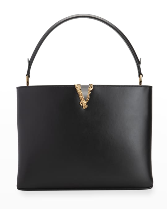 Versace Virtus Black Pebbled Leather Crossbody