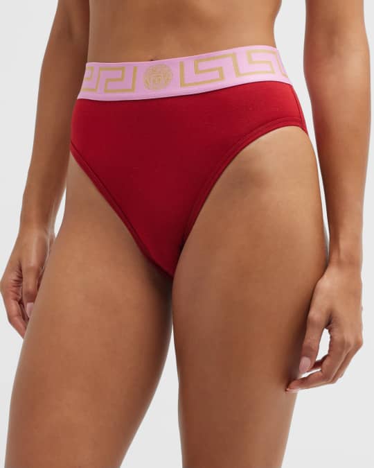 Pink Greca Border Briefs by Versace Underwear on Sale