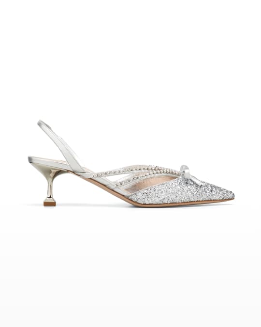 Miu Miu Metallic Glitter Kitten-Heel Pumps | Neiman Marcus