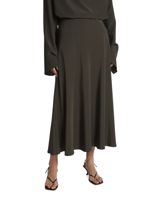 【関税&送料込】The Row Medela Midi Skirt In Silk Medela silk satin midi skirt in black - The Row | Mytheresa