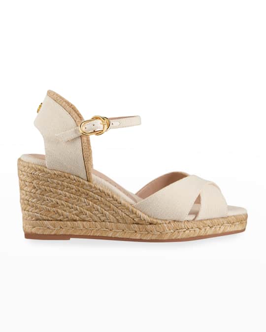 Stuart Weitzman Mirela Canvas Espadrille Wedge Sandals Neiman Marcus