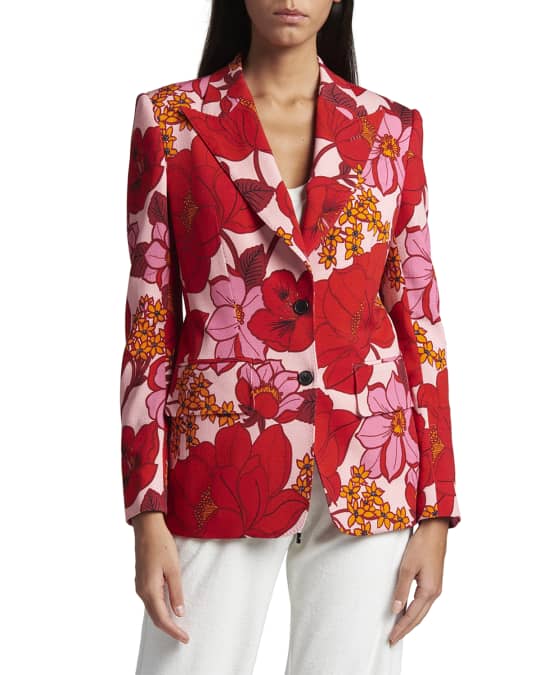 Oriental Floral-Print Tailored Jacket