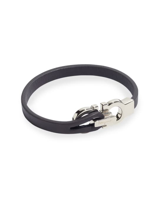 ブレスレット FERRAGAMO LEATHER BRACELET FERRAGAMO Salvatore Men's Double Gancini Leather Bracelet