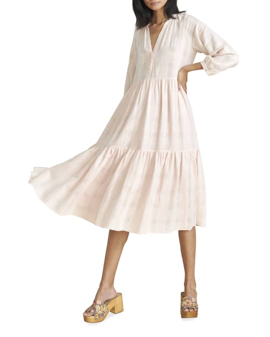 Veronica Beard Sarita Tiered Check Midi Dress | Neiman Marcus