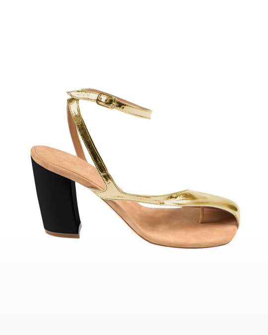 Dries Van Noten Donna Metallic Asymmetrical Block-Heel Sandals