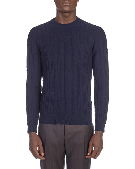 Ferragamo Men's Solid Cable-Knit Sweater | Neiman Marcus