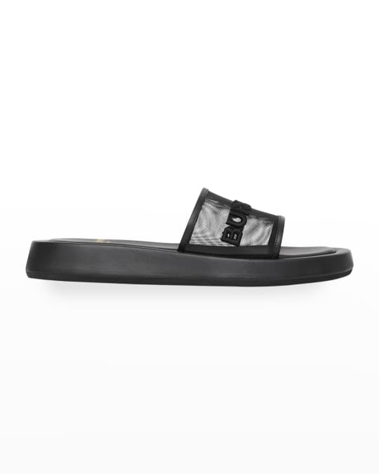 Burberry Buckingham Logo Flat Slide Sandals Neiman Marcus